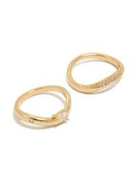 Gold Plated Cubic Zirconia Pave Stacking Rings 2-Pack - link has visual effect only