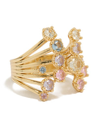 Gold Plated Open Pink & Blue Cubic Zirconia Ring - link has visual effect only