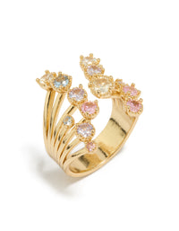 Gold Plated Open Pink & Blue Cubic Zirconia Ring - link has visual effect only