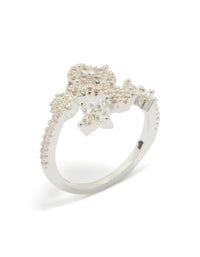 Crafted from silver plated material with dainty cubic zirconia floral wrap design in clear side detail view - link has visual effect only