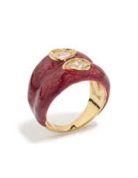 Gold Plated Red Enamel Double Cubic Zirconia Ring - link has visual effect only