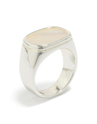 Waterproof Stainless Steel Square Shell Signet Ring - link has visual effect only