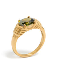 Waterproof Gold Plated  Stainless Steel Oval Green  Cubic Zirconia Ring - link has visual effect only