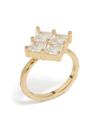 Gold Plated Cubic Zirconia Textured Square Ring - link has visual effect only