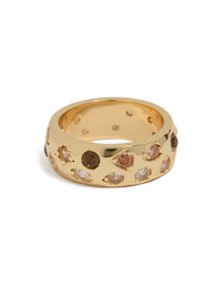 Featuring a gold plated multicoloured cubic zirconia chunky band ring front view - link has visual effect only