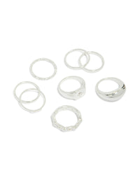 Discover this celestial dainty ring set featuring bubble and chain designs with star accents in silver front view - link has visual effect only