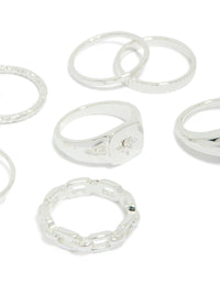 Featuring celestial dainty rings with bubble, chain, and star accents in silver close up view - link has visual effect only