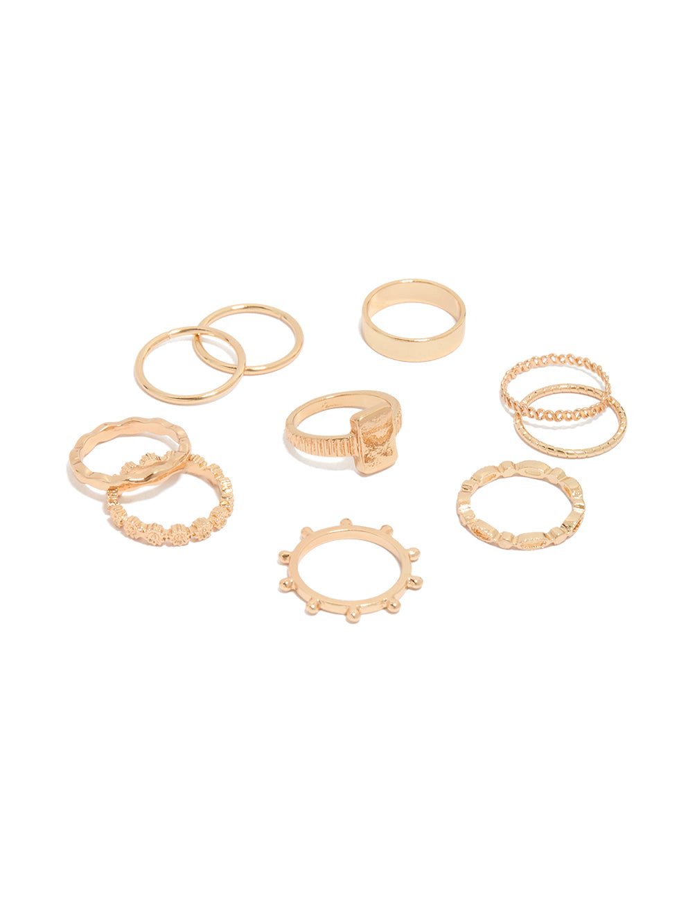 Discover this gold mixed textured signet rings 10-pack chunky style designs front view