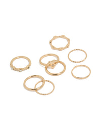Showcasing gold diamante heart band rings in an 8-pack front view - link has visual effect only
