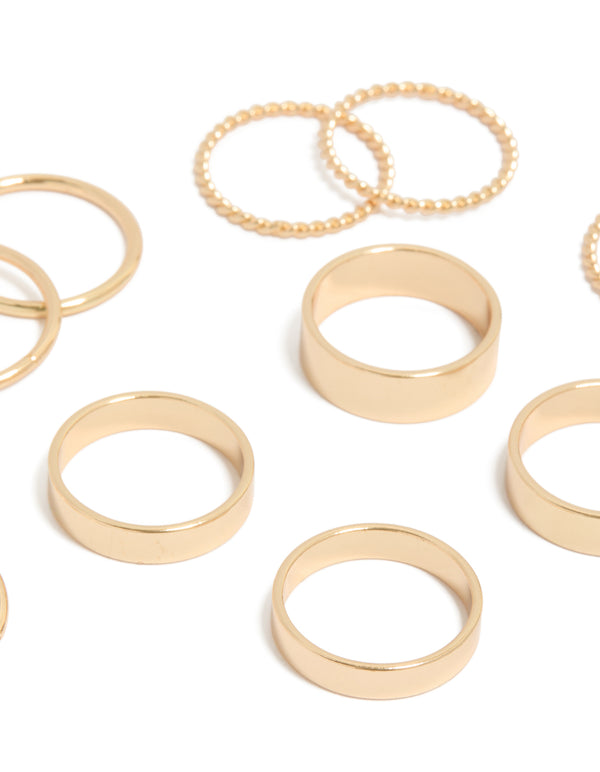 Gold Thick & Simple Rings 8-Pack