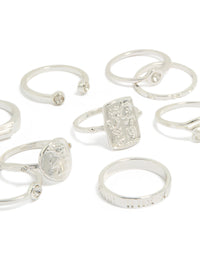 Showcasing numbers and diamante embellishments in a statement silver ring 9-pack close up view - link has visual effect only