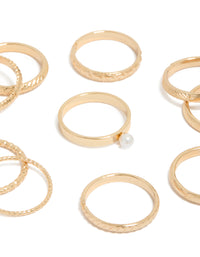 Gold Textured & Pearl Rings 10-Pack - link has visual effect only