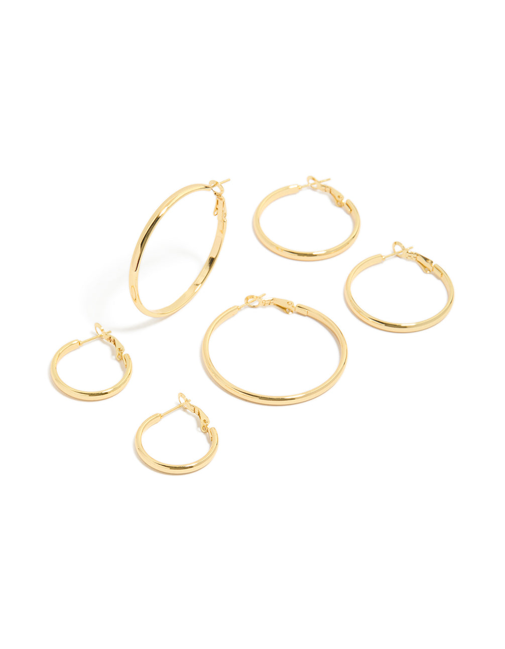 Featuring waterproof gold plated stainless steel wide round hoop earrings in a 3-pack front view