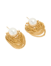 Waterproof Gold Plated Stainless Steel Pearl Chain Stud Earrings - link has visual effect only