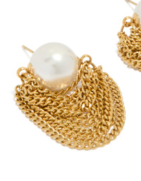 Waterproof Gold Plated Stainless Steel Pearl Chain Stud Earrings - link has visual effect only