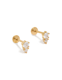 Waterproof Gold Plated Stainless Steel Double Cubic Zirconia Pointed Flat Back Studs - link has visual effect only