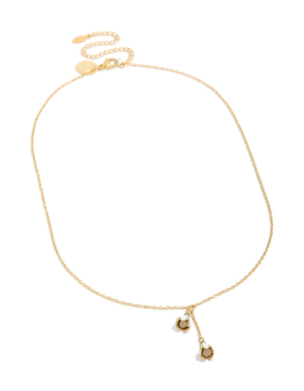 Elegant waterproof forget-me-not charm necklace, crafted from gold plated stainless steel front view