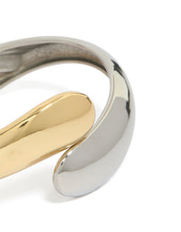 Waterproof Mixed Plated Stainless Steel Round Twisted Cuff - link has visual effect only