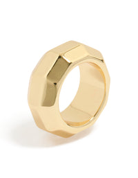Showcasing a waterproof geometric square ring crafted from gold plated stainless steel with statement styling side detail view - link has visual effect only