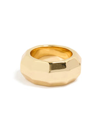 Designed with waterproof gold plated stainless steel, this geometric square statement ring front view - link has visual effect only
