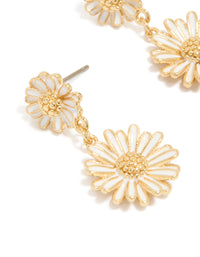 Gold Plated White Enamel Double Daisy Drop Earrings - link has visual effect only