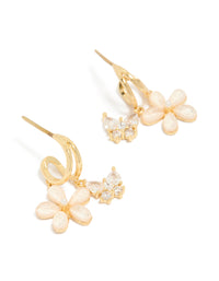 Gold Cubic Zirconia Butterfly & Flower Double Hoop Earrings - link has visual effect only