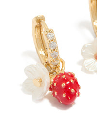 Gold Plated Cubic Zirconia Flower Strawberry Huggie Earrings - link has visual effect only
