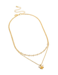 Gold Plated Cubic Zirconia & Enamel Bee  Layered Necklace - link has visual effect only