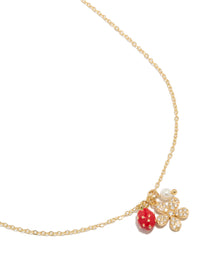 Gold Plated Cubic Zirconia Strawberry & Flower Pendants Necklace - link has visual effect only