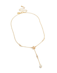 Gold Cubic Zirconia Freshwater Pearl & Flowers Y-Necklace - link has visual effect only