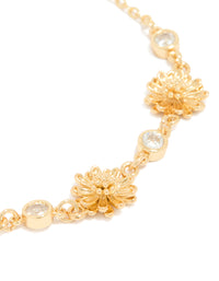 Gold Plated Bezel Set Cubic Zirconia & Sunflower Charms Bracelet - link has visual effect only