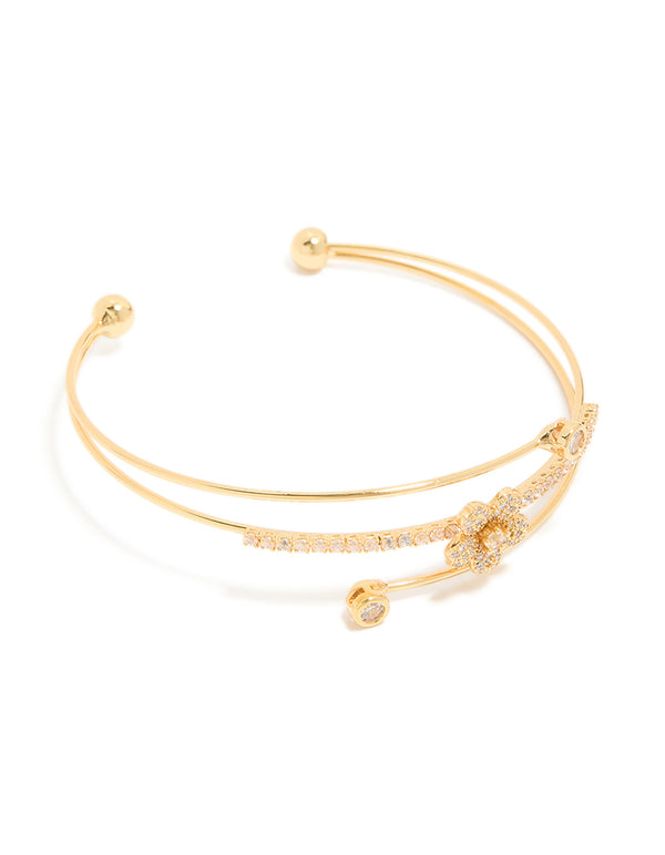 Gold Plated  Cubic Zirconia Flower Wrist Cuff
