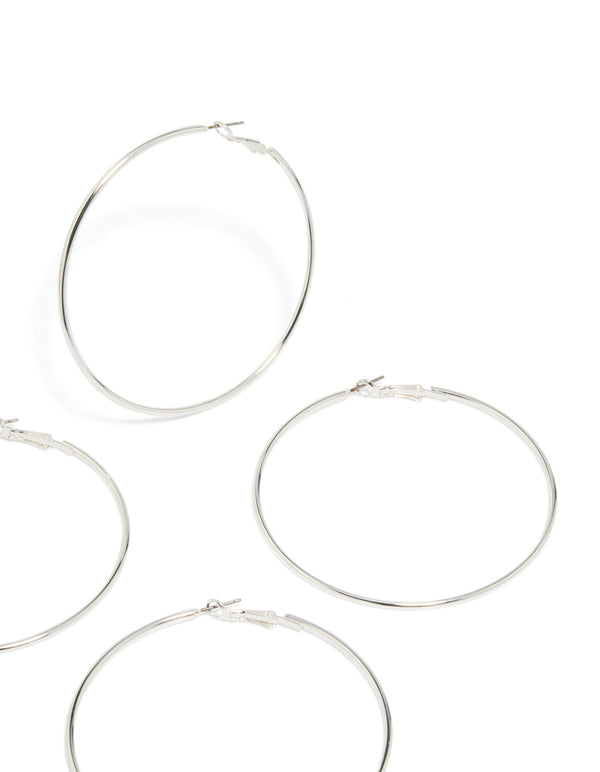 Silver Large Hoop Earrings 2-Pack