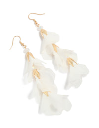 Beautifully crafted gold white floral petal drop earrings front view - link has visual effect only