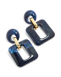 Gold Dark Blue Acrylic Rectangle Drop Earrings - link has visual effect only