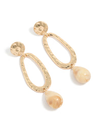 Beautifully crafted hollow round beaded drop earrings in gold with statement style front view - link has visual effect only