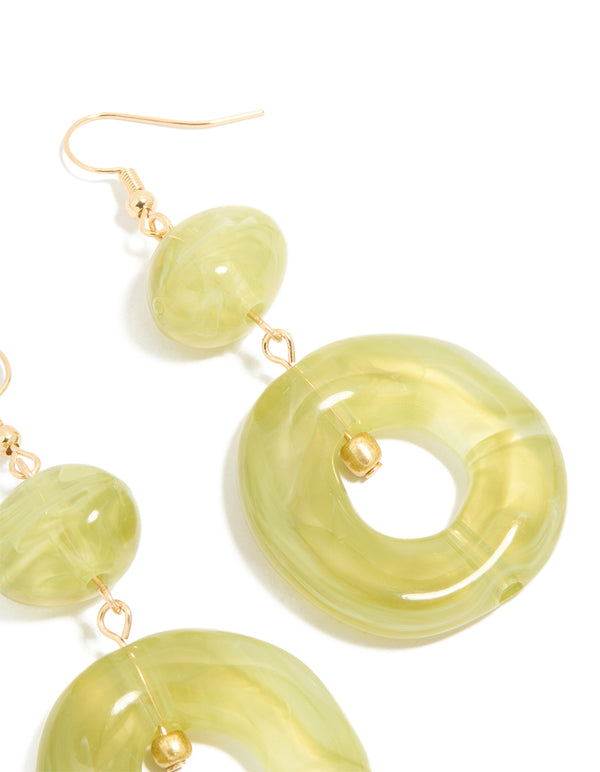 Gold Green Acrylic Circle Drop Earrings