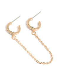 Showcasing gold diamante chain double hoop earrings closure in front view - link has visual effect only