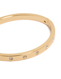 Showcasing gold plated diamante circle inlay bangle with stone close up view - link has visual effect only
