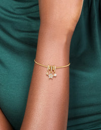 Gold Plated Cubic Zirconia Flower & Pearl Rondell Charms  Toggle Bracelet - link has visual effect only