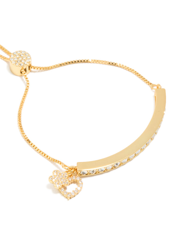 Gold Plated Cubic Zirconia Toggle Heart  Charm Bracelet