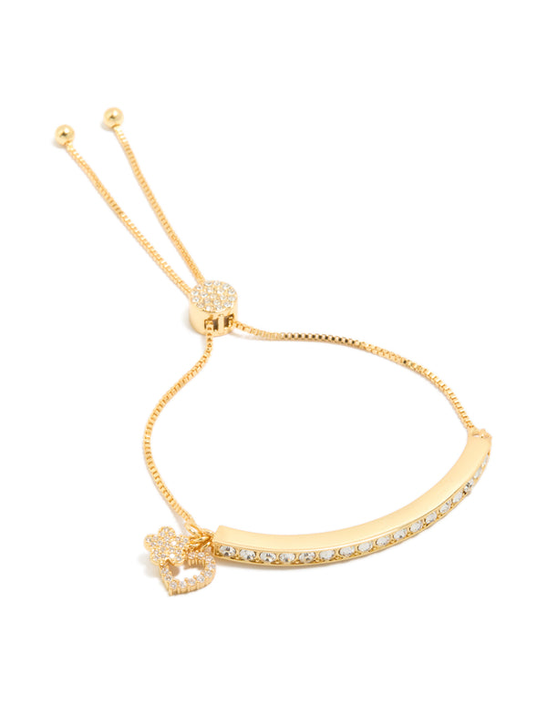 Gold Plated Cubic Zirconia Toggle Heart  Charm Bracelet