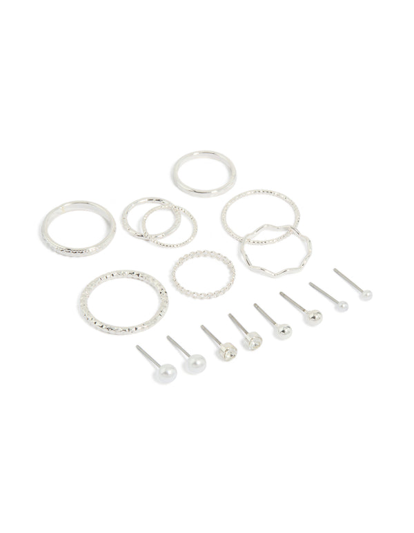 Silver Studs & Wavy Rings 12-Pack