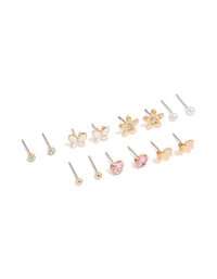 Gold Butterfly &  Pearl Stud Earrings 7-Pack - link has visual effect only