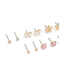 Gold Butterfly &  Pearl Stud Earrings 7-Pack - link has visual effect only