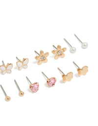 Gold Butterfly &  Pearl Stud Earrings 7-Pack - link has visual effect only