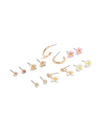 Gold Diamante &  Floral Stud Earrings 8-Pack - link has visual effect only