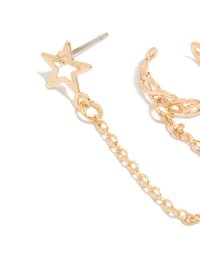 Gold Star Link Cuff  & Stud Earring - link has visual effect only