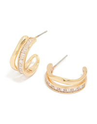 Gold Plated Baguette Wave Layered Hoop Earrings - link has visual effect only
