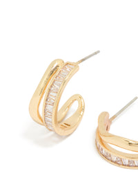 Gold Plated Baguette Wave Layered Hoop Earrings - link has visual effect only